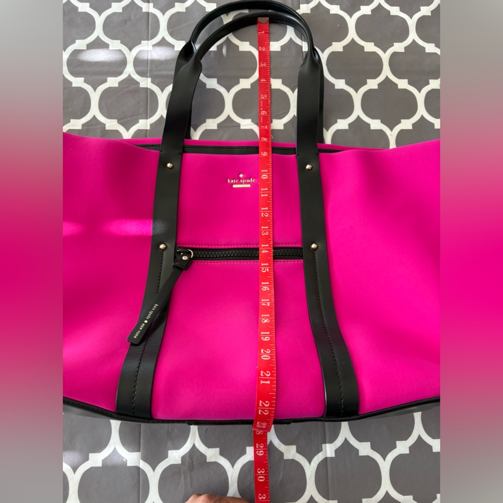 KATE SPADE Fuchsia Neoprene with Black leather trim large Tote - Picture 9 of 11